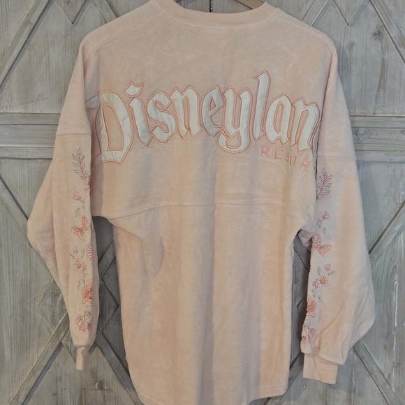 Disney Parks Peach Floral Sleeve Velour Embroidered Disneyland Spirit Jersey XS - Picture 8 of 10
